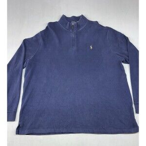 Polo Ralph Lauren Mens XXL Blue Estate-Rib Cotton 1/4 Zip Pullover Flesh Pony